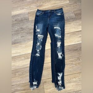 Cello Dark Blue Distressed Skinny Jeans